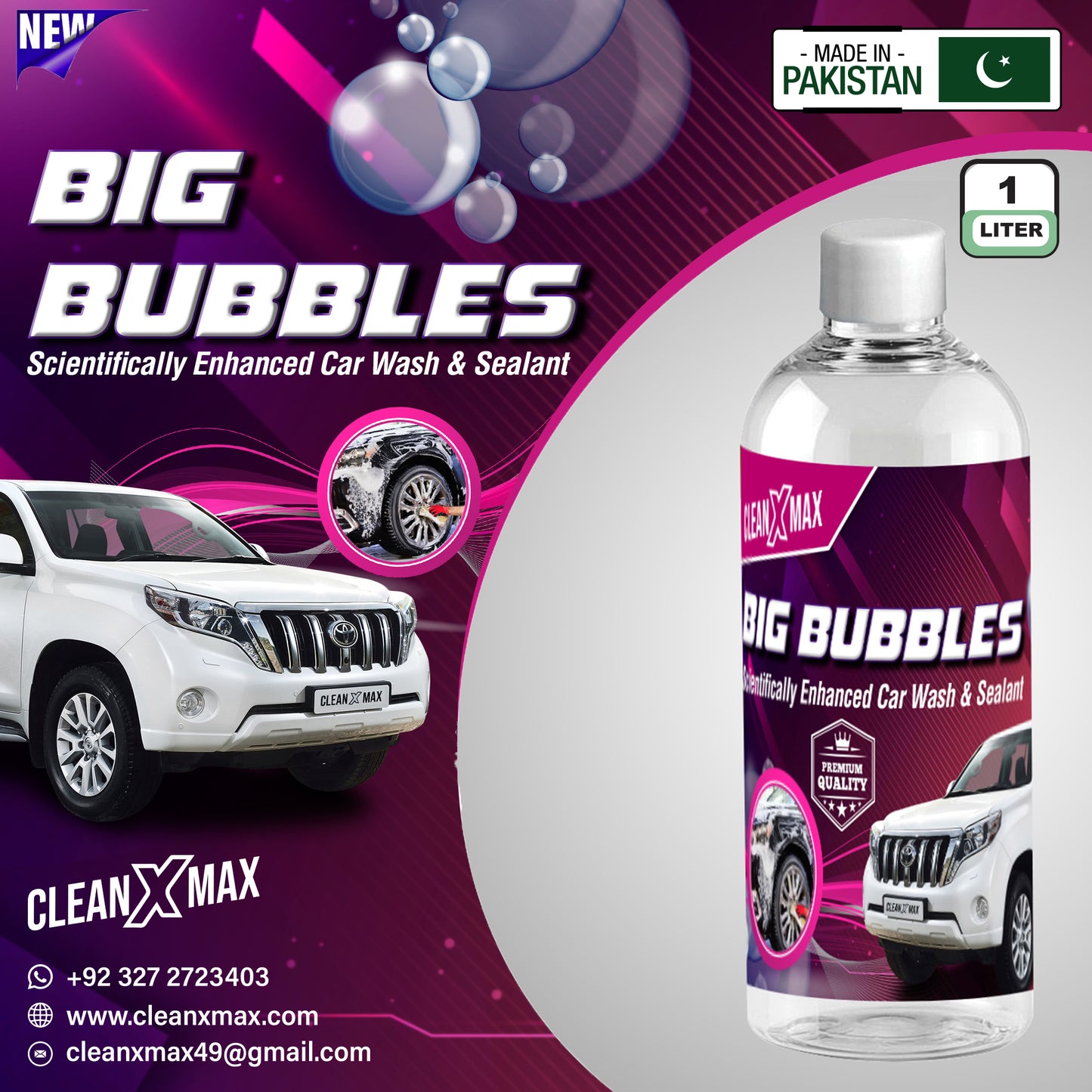 Big Bubble Scientifically Enhanced car wash & Sealant  - 1 litre